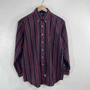 Vintage RALPH LAUREN Men's Medium Multi Stripe Flannel Shirt 90s Cotton Red Blue